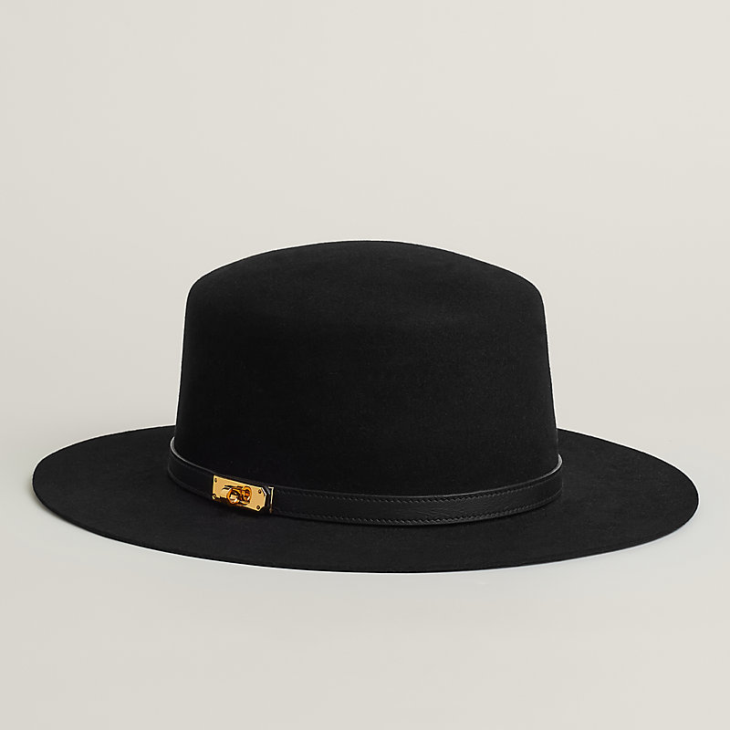 お洒落ハット★【HERMES】Hampton hat New Hermes Hampton Hat Fedora Noir Hat Size 56 | eBay
